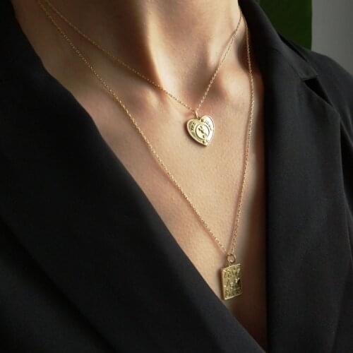 925 Sterling Sliver Romantic Heart Pendant Necklaces Long Layered Choker Kolye Minimalist Disc Boho Chokers Necklace Jewelry