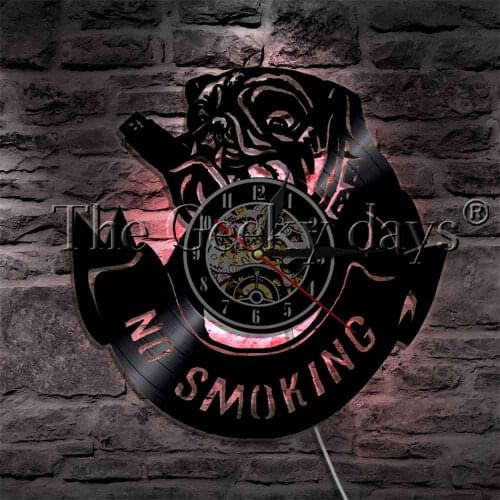 English Bulldog Say No Smoking LED Wall Sign Vinyl Record Wall Clock With LED Backlight Pet Puppy Pug Dog Modern Lamp
