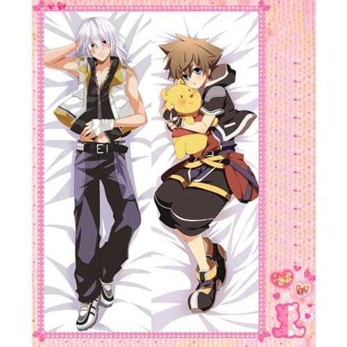 Anime Cartoon Kingdom Hearts Double Bolster Hugging Pillow Case Pillow Cover Pillowcase Peach Skin 2 Way No.7108