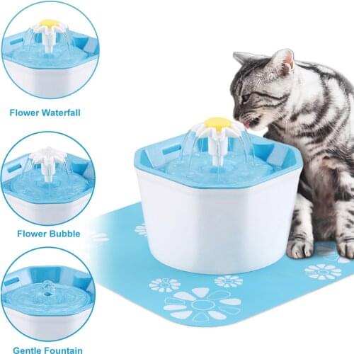 1.6L Automatic Pet Water Fountain Silent Drinking Electric Water Dispenser Feeder Bowl for Cats Dogs Multiple Pets with 1 Mat