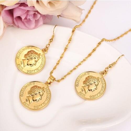 Bangrui British Solomon Islands Ten Cents Coin Sea Spirit Ngoreru Gold Color & Brass,Arab/Africa jewelry set women girl gift