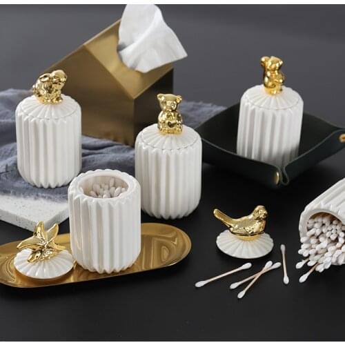 Ceramic Storage Jars Round Jewelry Tank Box Cotton Swab Pad Organizer Home Desktop Cosmetic Candle Container Bottles Decoration