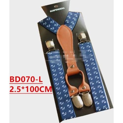 BD061 Hot Fashion Adult susepdners anchor print navy blue braces 4 clips-on PU Leather free shipping