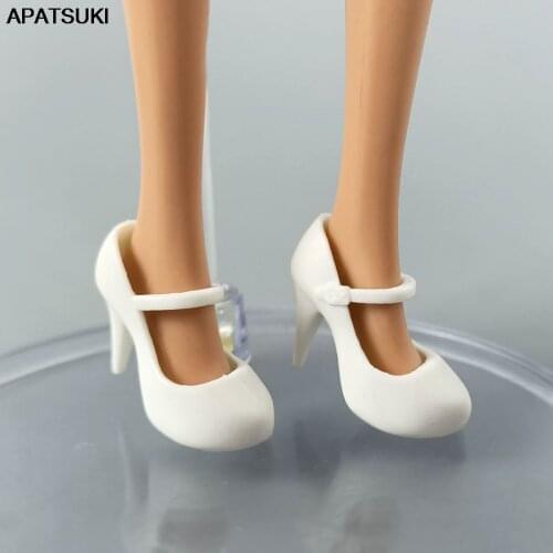 White Sandals High Heels Shoes for Barbie Doll Office Lady Doll Shoes for Blythe Dolls Heeled Dollhouse Accessories DIY