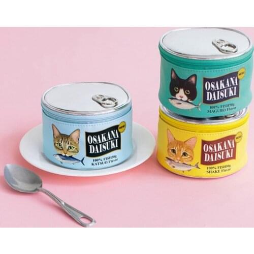 Large-capacity Storage Bag Creative Cat Eating Fish Pattern Canned Type Cosmetic Bag Storage Bag Can Keep All Cosmetics Deor x