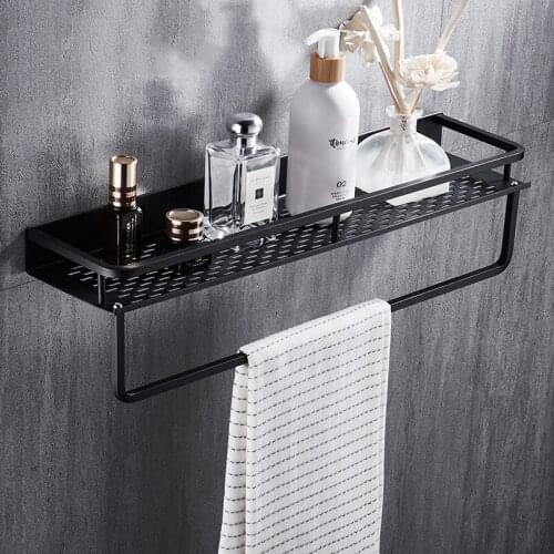 Black Bathroom Shelf Space Aluminum Shower Basket Corner Shelves Bathroom Shampoo Holder Kitchen Storage Rack Accessories
