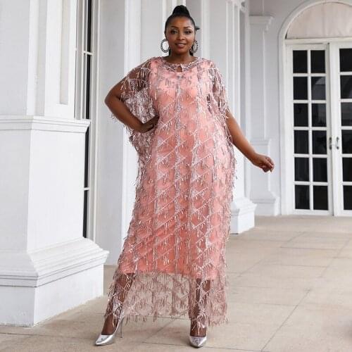 Elegant Prom Singer Host Stage Clothing Plus Size Evening Dresses African Clothes Beach Vacation Casual Loose Tassel Dress 2066