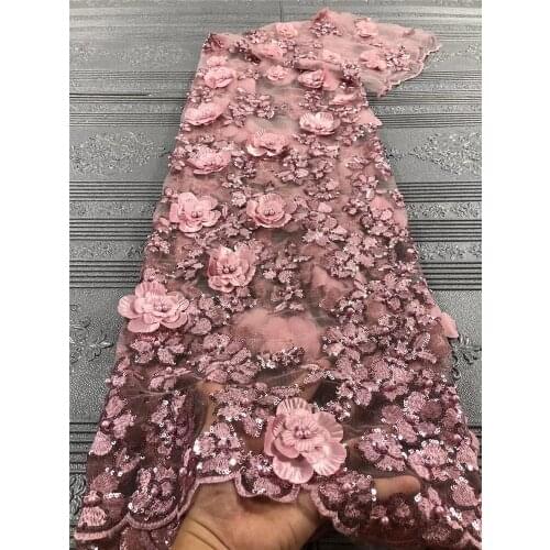French tulle lace exquisite 3D three-dimensional applique bead embroidery African lace fabric fashion dress
