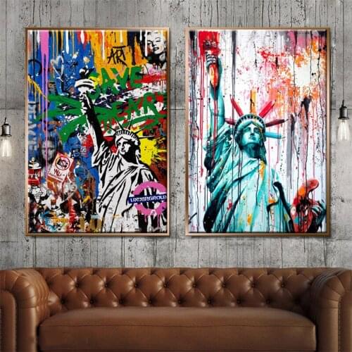 Graffiti Art Statue of Liberty Lights Up Street Art Canvas Paintings Abstract Posters and Prints Wall Art Picture for Home Decor