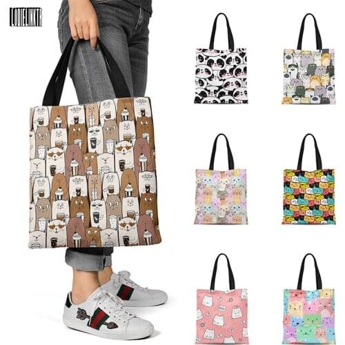 New Cute Female Harajuku Canvas Tote Bag Cartoon Animal Handbag Reusable ECO Shopping Bag High Quality School Girl Shoulder Bag