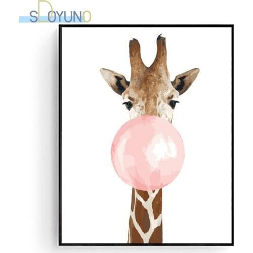 SDOYUNO Frame Oil Paint By Numbers 60X75cm Painting By Numbers Bubble Blowing Animals Digital Painting On Canvas DIY Home Decor