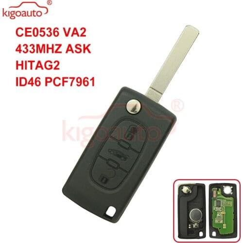 Kigoauto CE0536 Flip key VA2 434Mhz with ID46-PCF7961 chip for Citroen C3 C4 C5 key 3 button