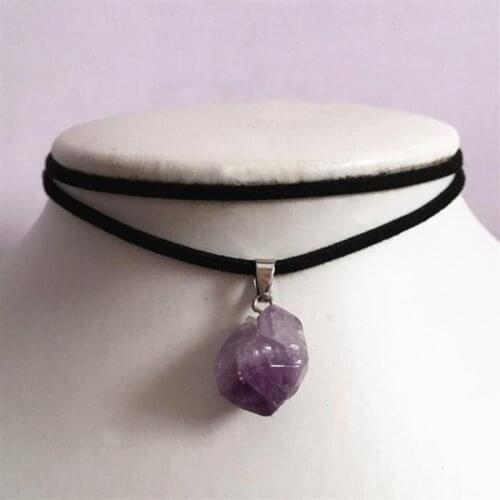 Purple Stone Choker Crystal Necklace Pendant Charm Suede Lilac Black Fashion Witcher Creativity Punk Gorgeous Jewelry Women Gift