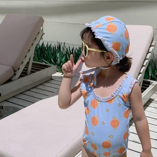 2PCS Summer Korean Baby Girls Bikini Swimwear Toddler Girls Hawaii Beach Backless Big Bow Swimming Costume with Swimming Cap