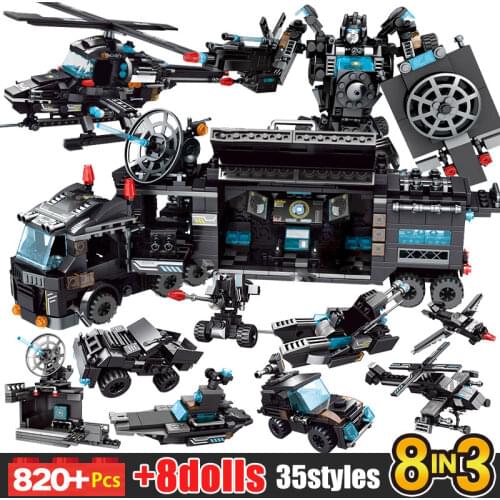 City Police Station Technical Car Motorcycle Building Blocks SWAT Team Weapons Truck Ship Robot Bricks Toys Sets For Children
