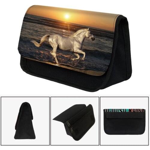 Animal Horse Print Cosmetic Case Women Pencil Bag Kids Learning Stationery Bags School Storage Bag Children Pen Case Gift