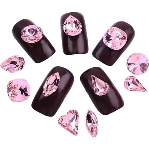 Nail Rhinestones Rose Color K9 Pointed Back Crystal Diamond Stone Pink Shiny 3D Manicure Nail Art Decoration Charms Jewelry