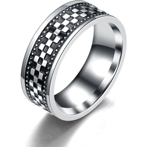 MANGOSKY 8MM Cross Square Vintage Stainless steel Ring for women and men