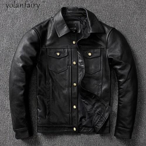Genuine Leather Jacket Men 2021 New Spring Natural Cow Leather Coat Plus Size Motorcycle Vintage Jackets for Men Calfskin KJ7168