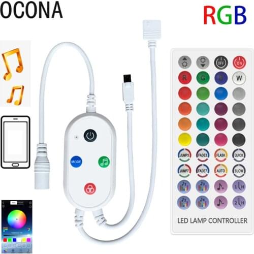 Music Sync RGB LED Strip Lights Controller Bluetooth Cellphone App IOS Android Control 40-Key IR Remote 12-24V Color RGBW Party