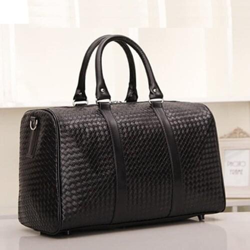 New Fashion PU Faux-leather knitted Men Travel bag Luggage Bag Carry on Men duffle bag Weekend Shoulder bag Tote Handbag Large
