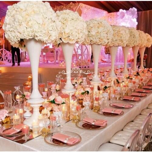 New Style Wedding Decorations Table Centerpiece White Flower Vase Metal Flower Stand Marriage Trumpet Vase 92 cm Tall
