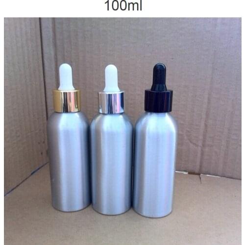 Wholesale 100pcs empty 100ml empty aluminium essential oils bottle with dropper ,100 ml essential oil metal dropper bottle bulk