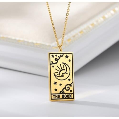 Fashion Tarot Card Pendant Necklace Fortune Star World Sun Moon charms Wisdom Strength Symbolic Friendship Jewelry Necklace
