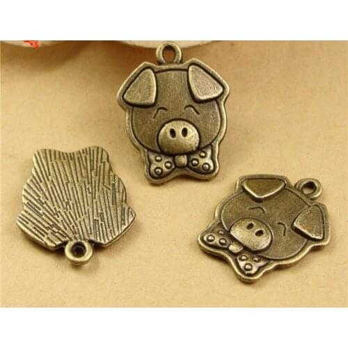 500pcs/lot Home Decor Pig Pendant for cell phone Jewelry findings Lovely Zinc Alloy Vintage Pig Head Charm DIY 20 x 15mm