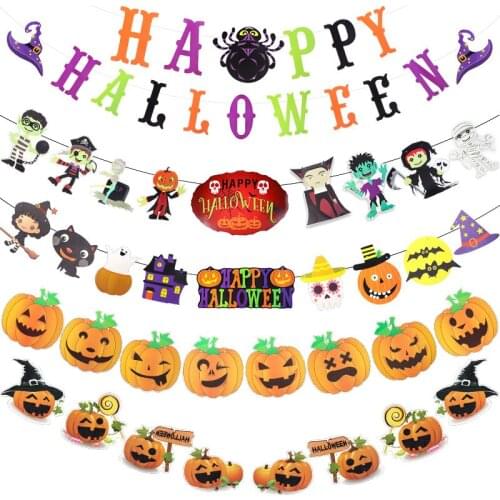 Happy Halloween Pumpkin Ghost Skull Witch Banner Garland Bunting Flags Hanging Home Halloween Party Decoration Supplies