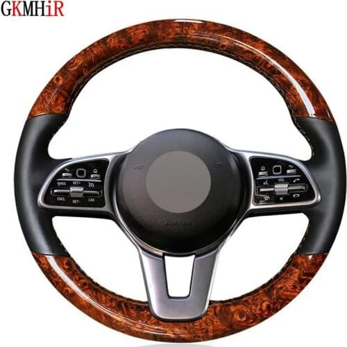 DIY Black Genuine Leather Wood Grain Car Steering Wheel Cover For Mercedes-Benz A-Class B-Class C-Class E-Class CLS-Class
