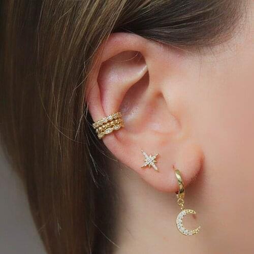 2020 Hot Sale 3 PcS FaShion Punk Clip 100% 925 Sterling Silver Lip Cuff RingS EarringS Delicate Cute Gold Color DropShip GirlS