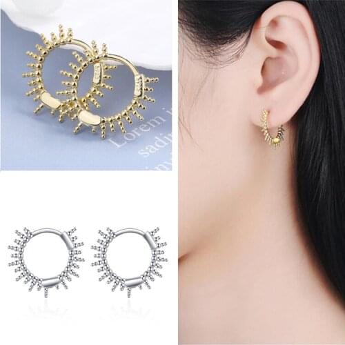 Personality Gold Sun Design For Women Hoop Earrings Jewelry Lady Quality Sterling Silver 925 Earring Female Accessories Latest