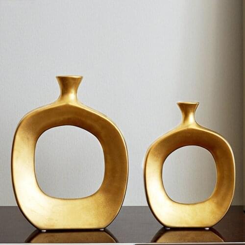 Nordic Golden Ceramic Vase Home Decoration Ornaments Countertop Vase Creative Living Room Flower Arrangement Vase Tabletop Decor