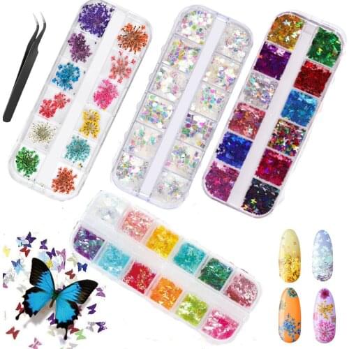 Mix Dried Flowers Nail Art Butterfly Glitter Nail Stickers Sequins Supplies Face Body Decoration Accessories Diy Nail Art Decor