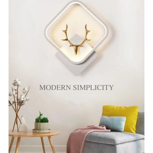Modern Creative Antlers Led Wall Lamps Corridor Aisle Bedside Gold Deer Design Sconce Light Round Square Home Decor Fixture