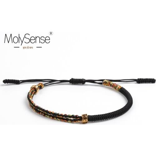 MolySense Handmade Tibetan Amulet Bring Luck Charm Gold Color Braid Thread Lucky Rope Bracelet & Bangles For Women Men Bracelets
