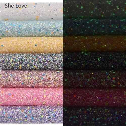 Chzimade A4 Glow In the Dark Chunky Glitter Synthetic Leather Fabric For Bows Handbags Diy Sewing Materials