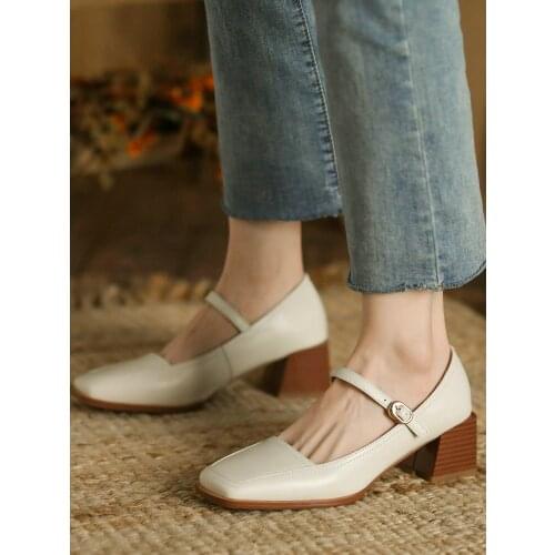 EshtonShero Ankle Strap Med Heels Womens Pumps Woman Thick Platform Mary Janes Women Party Shoes Buckle Retro Ladies Footwear