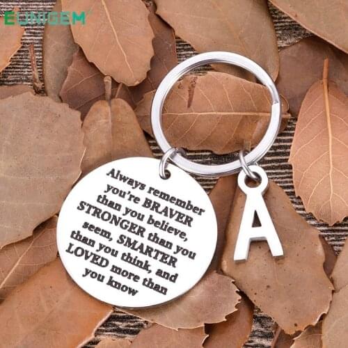 Inspirational Keychain Car Key Chains Birthday Graduation Gifts Quote " Always Remember you are braver than you believe "