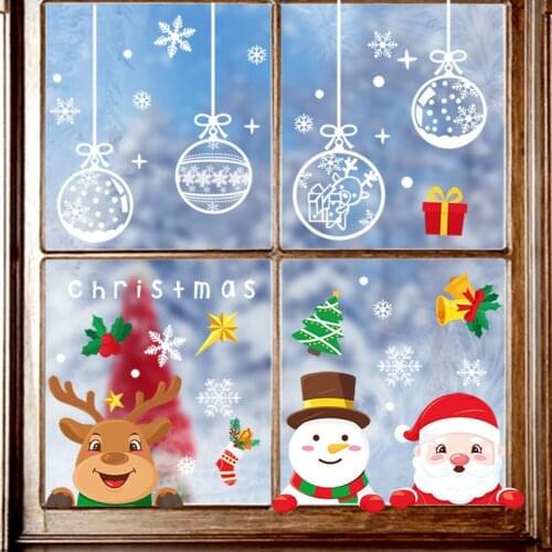 Merry Christmas Santa Elk Snowflake Christmas Sticker PVC Glass Sticker Xmas Decorative Window Film New Year Home Decoration