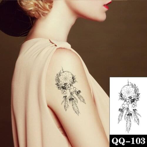 Temporary Tattoo Stickers Black Dreamcatcher Feather Flowers Fake Tattoos Waterproof Tatoos Legs Arm Small Size for Women Girl
