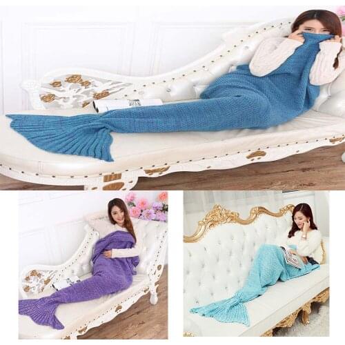 Crocheted Mermaid Blanket For Adults Kids Fish Tail Mermaid Acrylic Thread Blanket Spring Autumn Yarn Dyed Throw Plaid Blankets