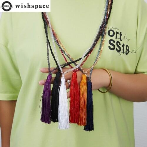Wishspace tassel crystal pendant sweater chain, fashionable woman long necklace jewelry wholesale girlfriend gifts