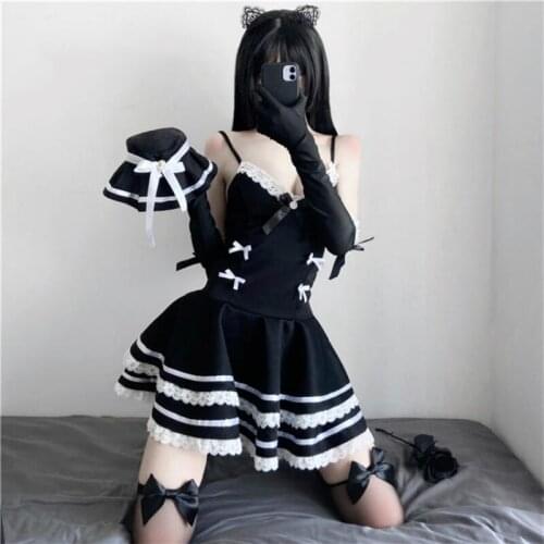 Japanese Sexy Lingerie School Girl Fairy Skirt Gothic Lolita Nightdress Women Kawaii Clothing Loli Skirt Cute Maid Dress