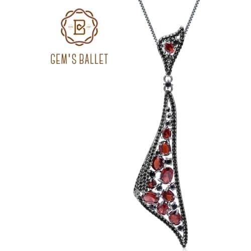 GEMS BALLET 6.32Ct Natural Garnet Gemstone 925 Sterling Silver Vintage Gothic Punk Pendant Necklace for Women Fine Jewelry