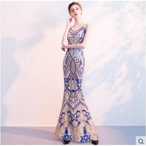 Fashion sexy New design Sequins Long Dress Prom Celebrate Outfit Women Singer Party Slim Outfit Nightclub Wear Dress