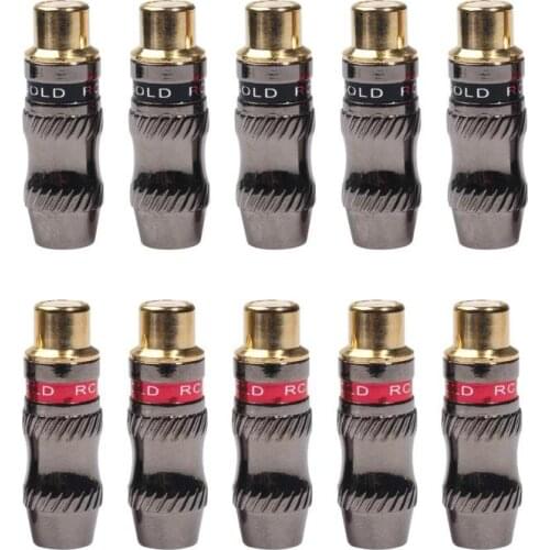 10pcs RCA Female Plug Audio Connector Gold Plated Speaker Jack Wire Connectors Gold-Plated Plug Not Easy to Fade Oxidize
