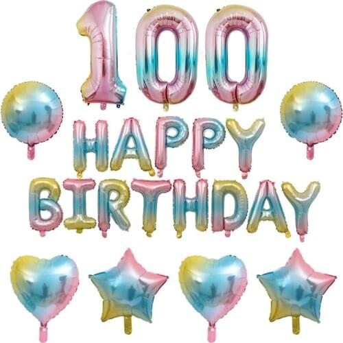 16" Gradient Color Love Happy Birthday Letter Foil Balloon Rainbow Star Number Balloon Wedding Birthday Party Baby Shower Decor