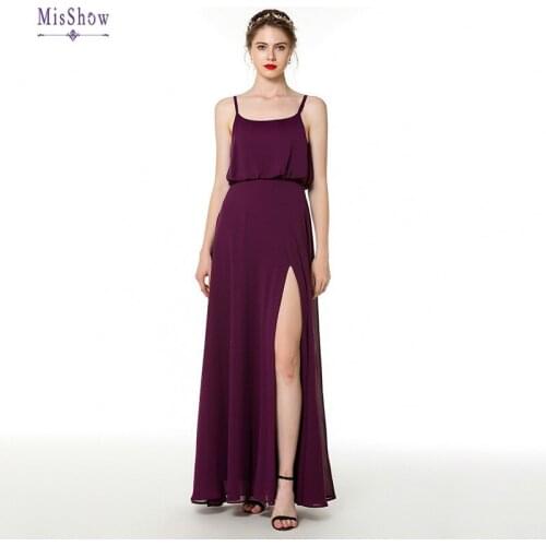 2020 Long Evening Dresses Elegant Cheap Simple Split Grape Purple Formal Dresses Prom Dresses Vestidos Elegantes